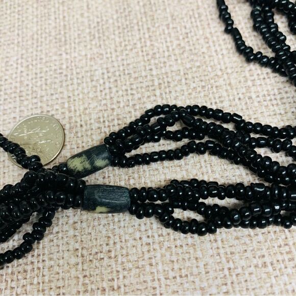 Multistrand Black Seed Bead Wood Bead Necklace - Picture 2 of 2